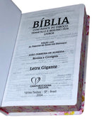 Bíblia Leão Flores Rosa Letra Gigante Capa Dura Com Harpa Feminina Arc