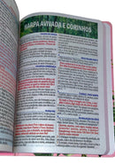 Kit 2 Bíblias Feminina Sagrada Letra Gigante Semi Flexível e Hipergigante Capa Dura Harpa ARC Flor Rosa e Salmos 91