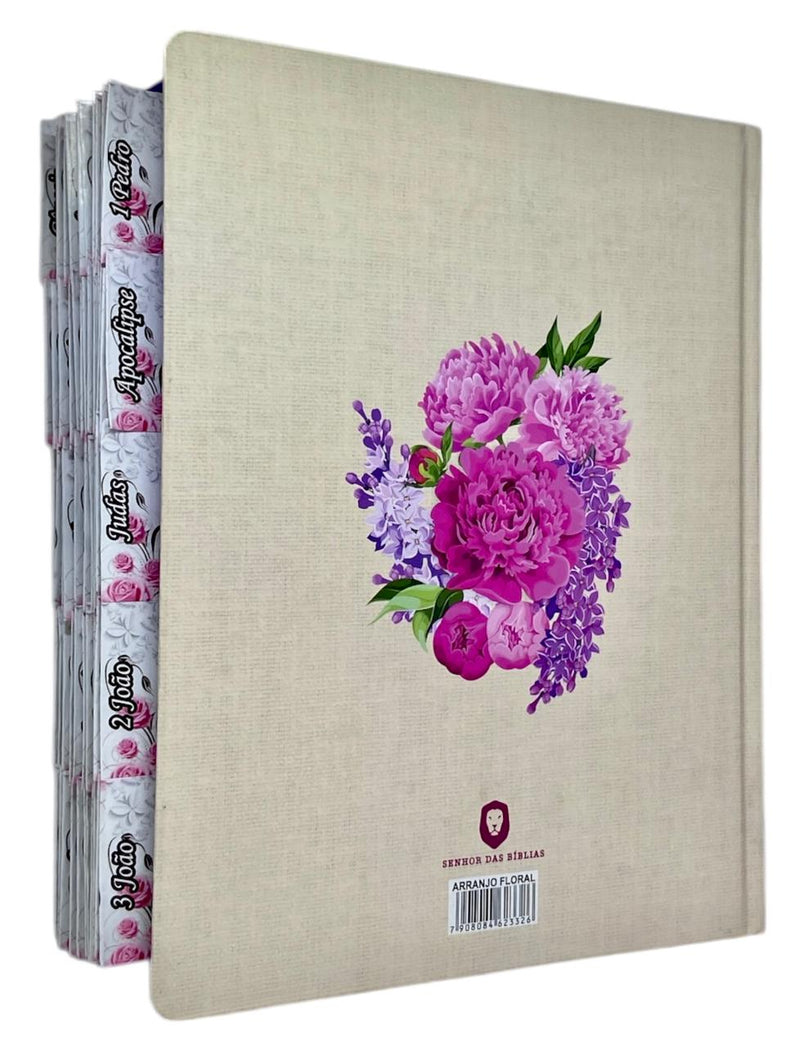 Bíblia Sagrada Letra Jumbo Capa Dura Com Harpa ARC Arranjo Floral Com Capa Protetora e Abas Adesivas