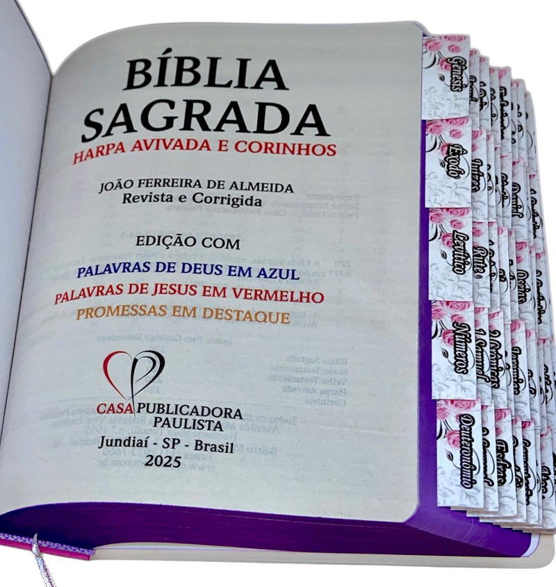 Bíblia Sagrada Letra Jumbo Capa Dura Com Harpa ARC Arranjo Floral Com Capa Protetora e Abas Adesivas