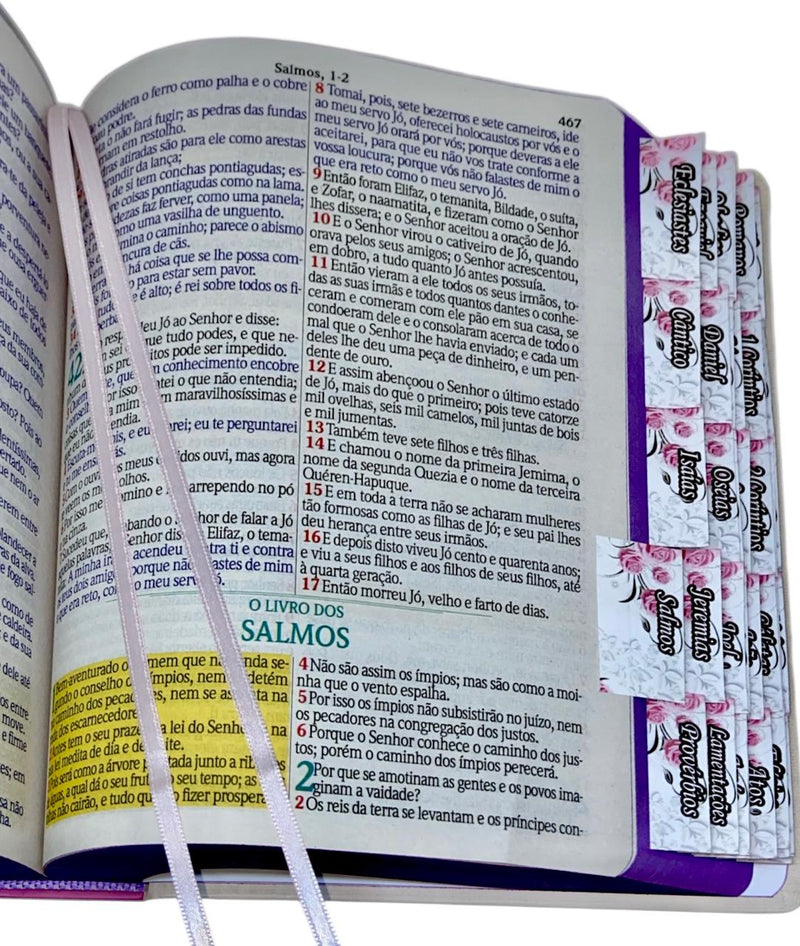 Bíblia Sagrada Letra Jumbo Capa Dura Com Harpa ARC Arranjo Floral Com Capa Protetora e Abas Adesivas