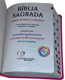 Kit 20 Bíblias Evangélicas Letra Gigante Capa Semiflexível ARC Com Harpa e Índice Marrom e Rosa