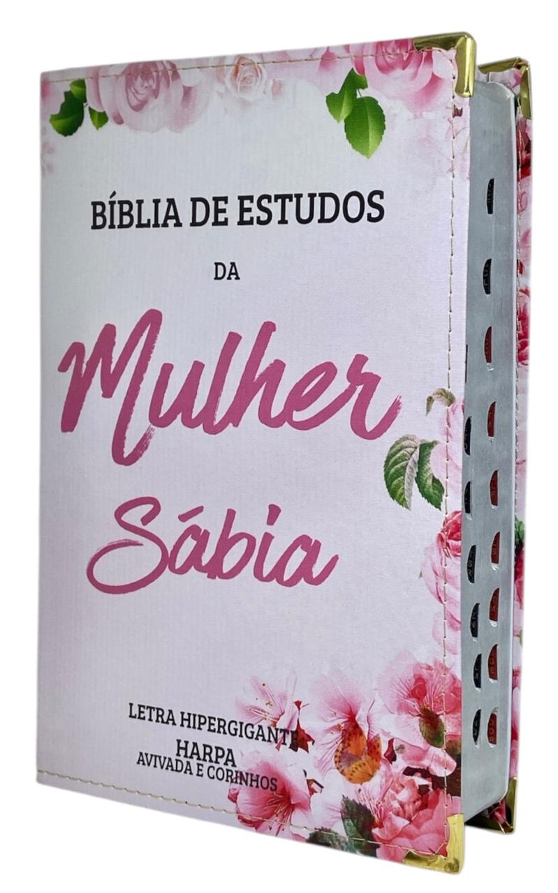Bíblia Da Mulher Sábia Rosa  De Estudo Letra Hipergigante Capa Flexível Com Harpa e Índice Feminina Arc
