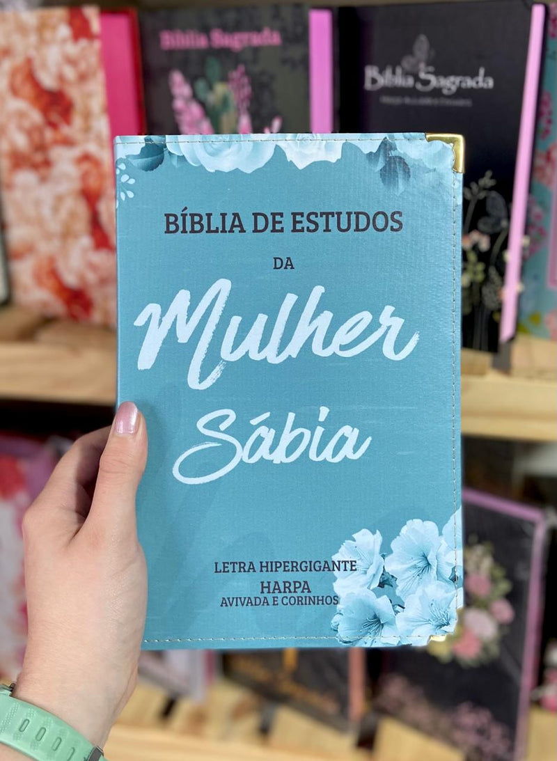 Bíblia Da Mulher Sábia Aqua De Estudo Letra Hipergigante Capa Flexível Com Harpa e Índice Feminina Arc