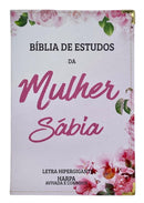 Bíblia Da Mulher Sábia Rosa  De Estudo Letra Hipergigante Capa Flexível Com Harpa e Índice Feminina Arc