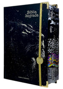 Bíblia Evangélica Com Harpa Com Elástico e Abas Adesivas Capa Dura Letra Hipergigante Leão Universo