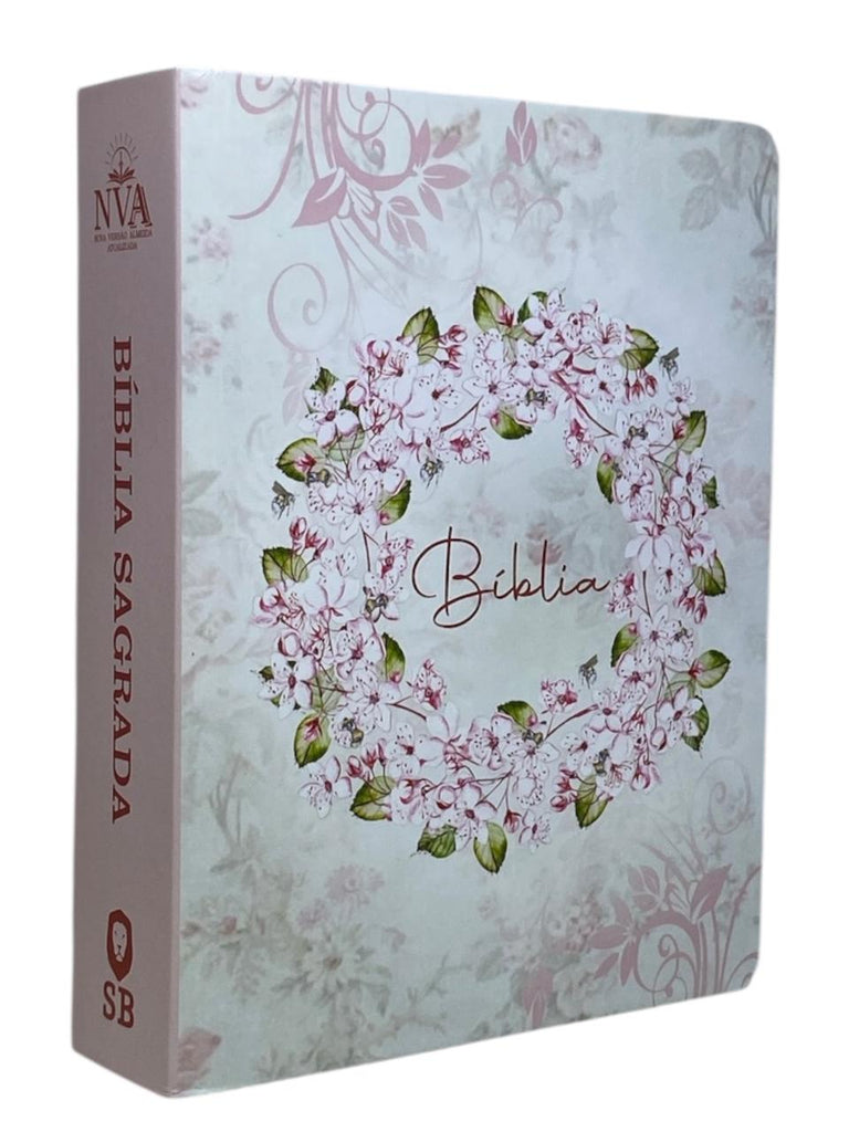 Bíblia Letra Comum Flores Branca Tijolinho Com Harpa Avivada e Corinhos