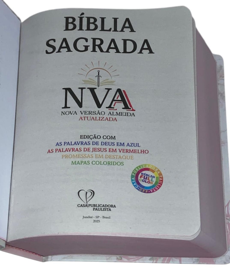 Bíblia Letra Comum Flores Branca Tijolinho Com Harpa Avivada e Corinhos