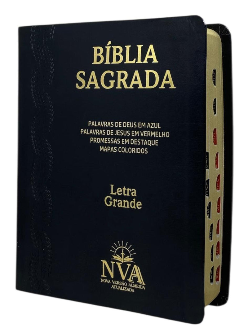 Bíblia Letra Grande Tijolinho NVA Capa Pu Luxo Preta Com Índice - Full Color