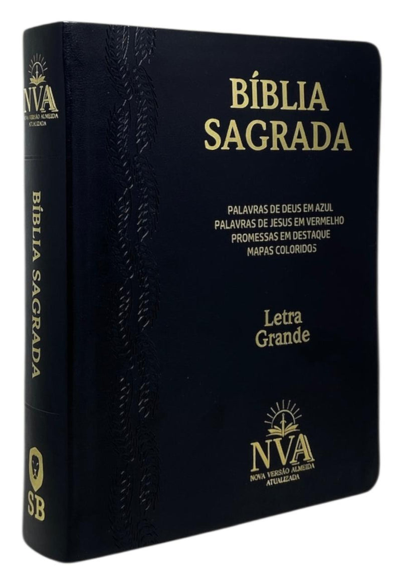 Bíblia Letra Grande Tijolinho NVA Capa Pu Luxo Preta Com Índice - Full Color