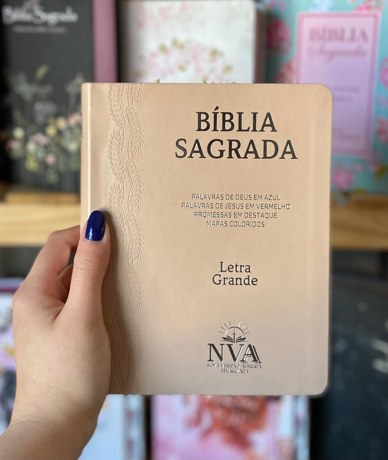 Bíblia Letra Grande Tijolinho NVA Capa  Pu Luxo Rosé - Full Color
