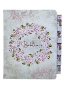 Bíblia Letra Comum Flores Branca Tijolinho e Abas Adesivas Femininas - NVA