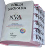 Bíblia Letra Comum Flores Branca Tijolinho e Abas Adesivas Femininas - NVA