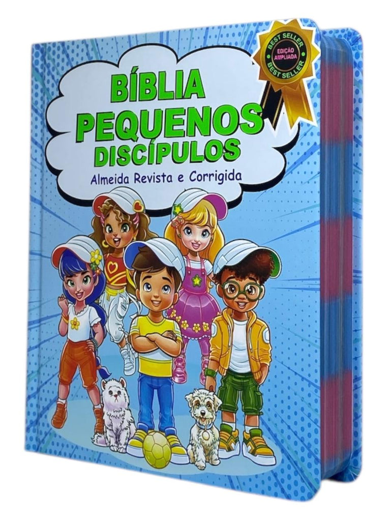 Bíblia Pequenos Discípulos Azul Infantil Letra Comum Capa Dura Com Harpa Masculina Arc