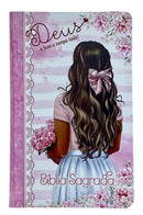 Kit 2 Bíblias Feminina Sagrada Letra Gigante Semi Flexível e Hipergigante Capa Dura Harpa ARC Jarsim Secreto e Deus é bom