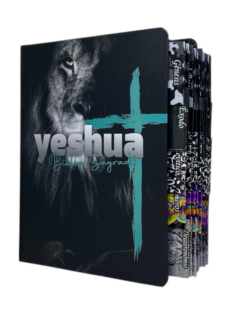 Bíblia Letra Grande Leão Yeshua Tijolinho Com Abas Adesivas Leão - SB