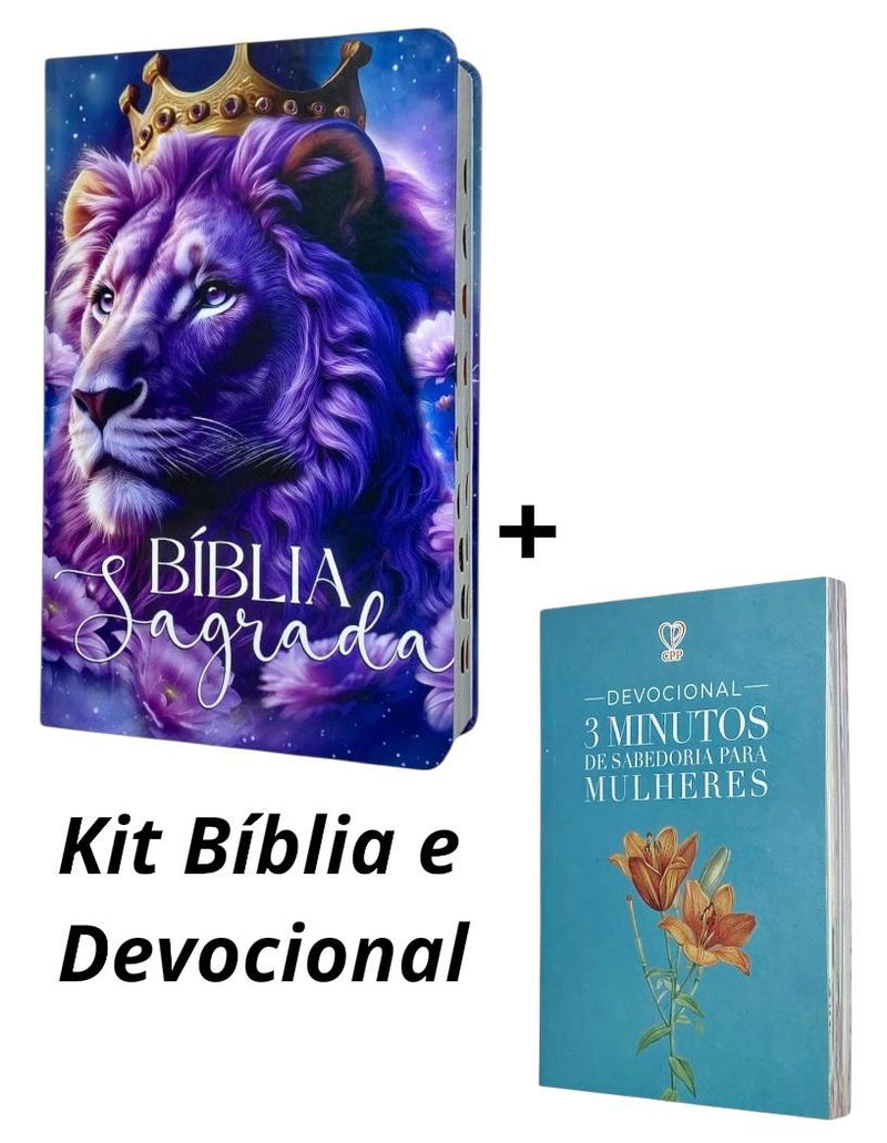 Kit Bíblia Feminina Leão Amor Eterno + Devocional Tudo Posso 3 Minutos De Sabedoria Para Mulheres