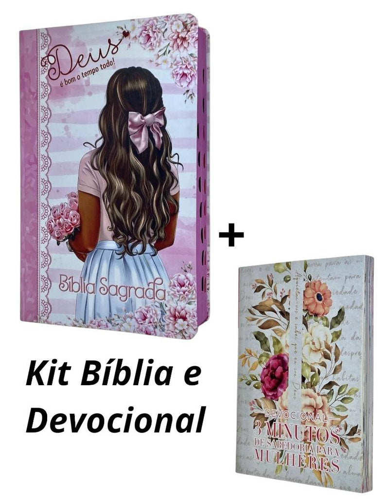 Kit Bíblia Feminina  Deus é Bom +  Devocional Aquietai-vos 3 Minutos De Sabedoria Para Mulheres