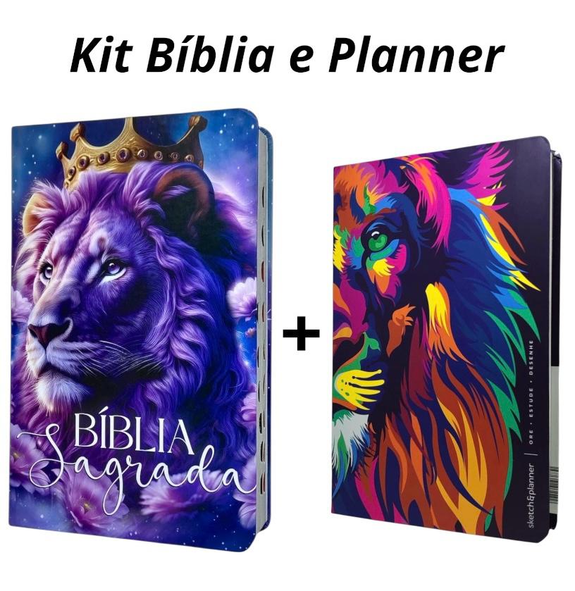 Kit Bíblia Sagrada Leão Amor Eterno+ Planner Lion Colors