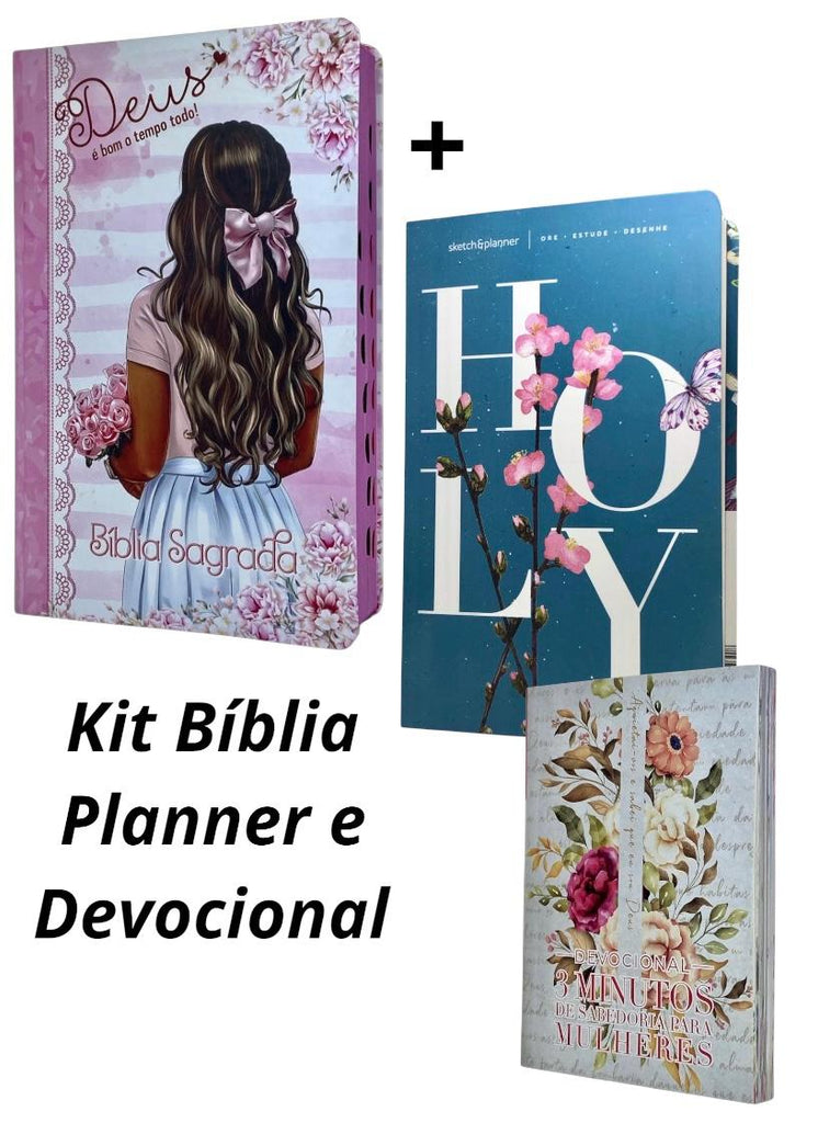 Kit Bíblia Feminina Deus é Bom + Planner Holy Azul + Devocional Aquietai-vos
