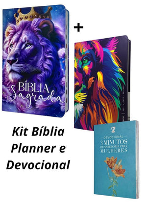 Kit Bíblia Feminina Amor Eterno + Planner Lions Colors + Devocional Tudo Posso