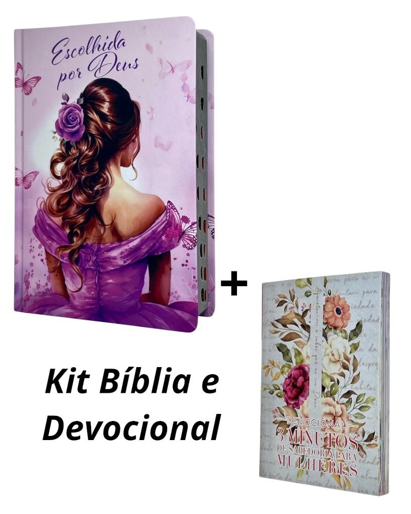 Kit Bíblia Feminina Escolhida Por Deus Com Índice + Devcional Aquietai-Vos 3 Minutos De Sabedoria Para Mulheres