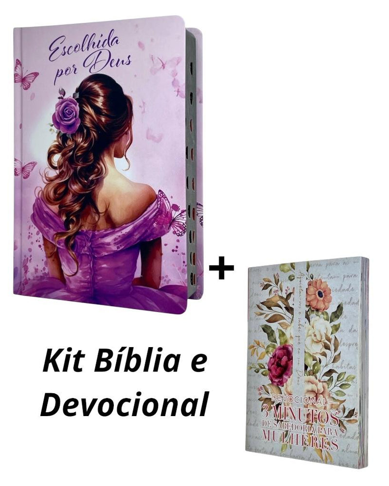 Kit Bíblia Feminina Escolhida Por Deus Com Índice + Devcional Aquietai-Vos 3 Minutos De Sabedoria Para Mulheres