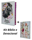 Kit BÍblia Feminina Leão Flores Rosa Com Índice + Devocional Aquietai-Vos 3 Minutos De Sabedoria