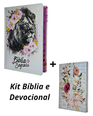 Kit BÍblia Feminina Leão Flores Rosa Com Índice + Devocional Aquietai-Vos 3 Minutos De Sabedoria