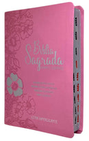 Bíblia Letra Hipergigante Capa Luxo Flexível Full Color ARC Com Harpa e Índice Floral Dália Rosa