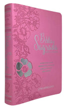 Bíblia Letra Hipergigante Capa Luxo Flexível Full Color ARC Com Harpa e Índice Floral Dália Rosa