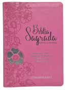 Bíblia Letra Hipergigante Capa Luxo Flexível Full Color ARC Com Harpa e Índice Floral Dália Rosa