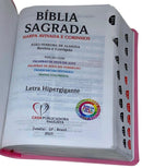 Bíblia Feminina Floral Dália Rosa Letra Hipergigante Capa Flexivel Com Índice Lateral - Arc