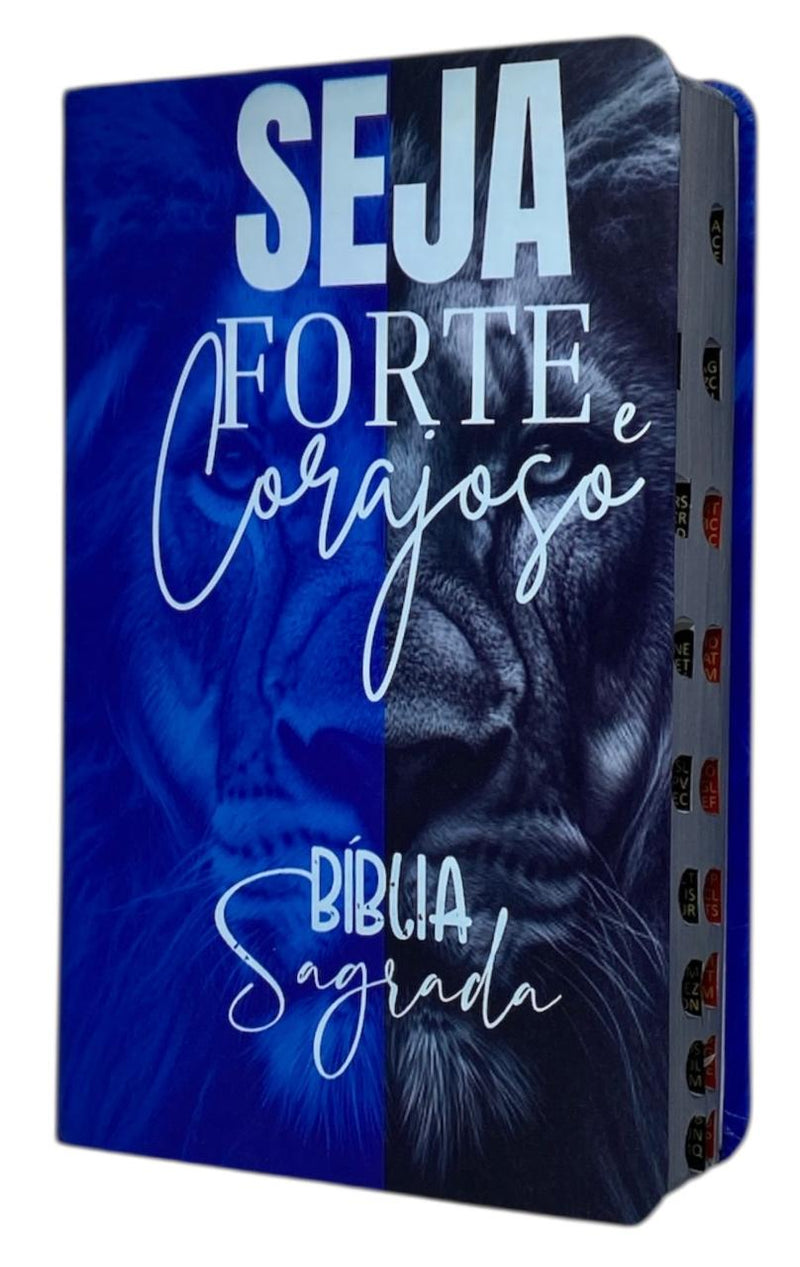 Bíblia Masculina Leão Seja Forte e Corajoso Capa Dura Com Índice Lateral - Arc
