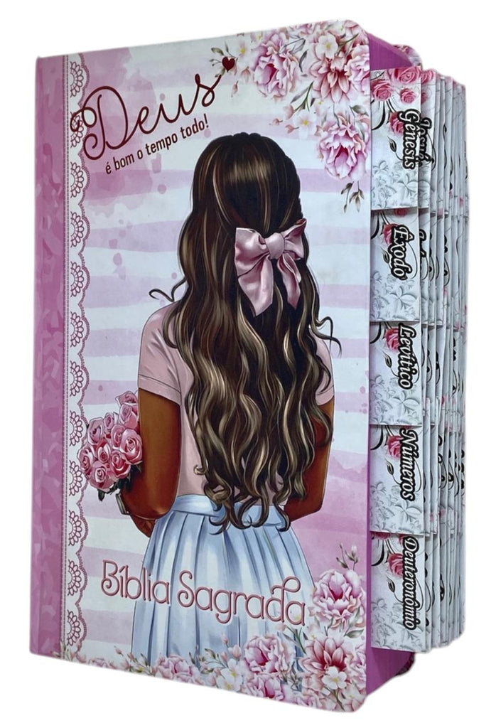 Bíblia Feminina Letra Gigante Capa Semiflexivel Com Abas Adesivas Feminina - Deus é bom