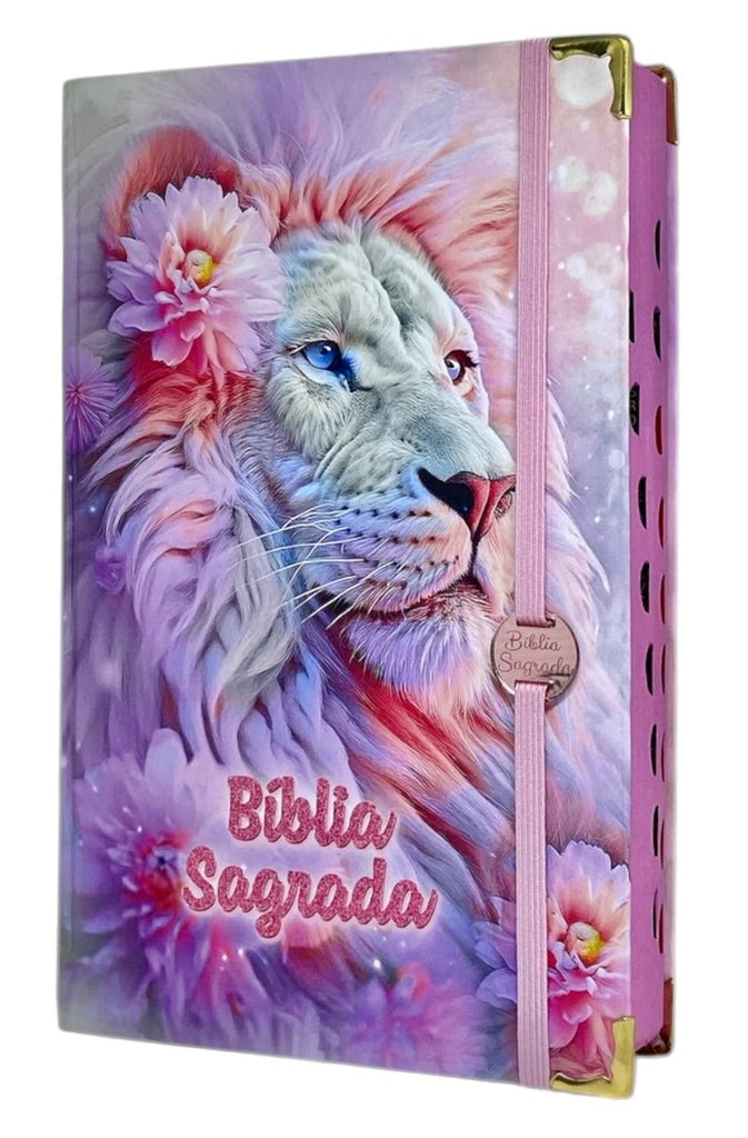 Bíblia Feminina Capa Semiflexivel Com Elástico Rosa e Medalhão Letra Gigante Com Índice - O Senhor Te Sustenta