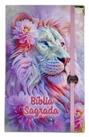 Bíblia Feminina Capa Semiflexivel Com Elástico Rosa e Medalhão Letra Gigante Com Índice - O Senhor Te Sustenta