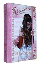 Bíblia Feminina Capa Semiflexivel Com Elástico Rosa e Medalhão Letra Gigante - Deus é bom