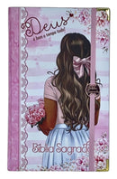 Bíblia Feminina Capa Semiflexivel Com Elástico Rosa e Medalhão Letra Gigante - Deus é bom