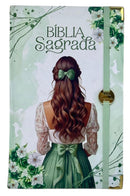 Bíblia Feminina Capa Semiflexivel Com Elástico Verde e Medalhão Letra Gigante Com Índice - Sou Amada