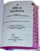 Bíblia Capa Dura com Elástico Rosa e Medalhão Dourado Letra Gigante - Leão Coroa + Índice
