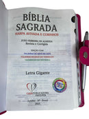 Bíblia Sagrada Evangélica Carteira Botão Pink Com índice - Caneta e Harpa e Corinhos - Full Color