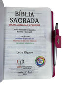 Bíblia Sagrada Evangélica Carteira Botão Pink Com Caneta e Harpa - Full Color