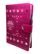 Bíblia Sagrada Evangélica Carteira Botão Pink Com Caneta e Harpa - Full Color