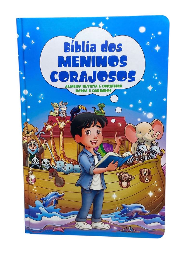 Bíblia Infantil Dos Meninos Corajosos Azul Letra Gigante Capa Dura Com Harpa e  Corinhos Arc