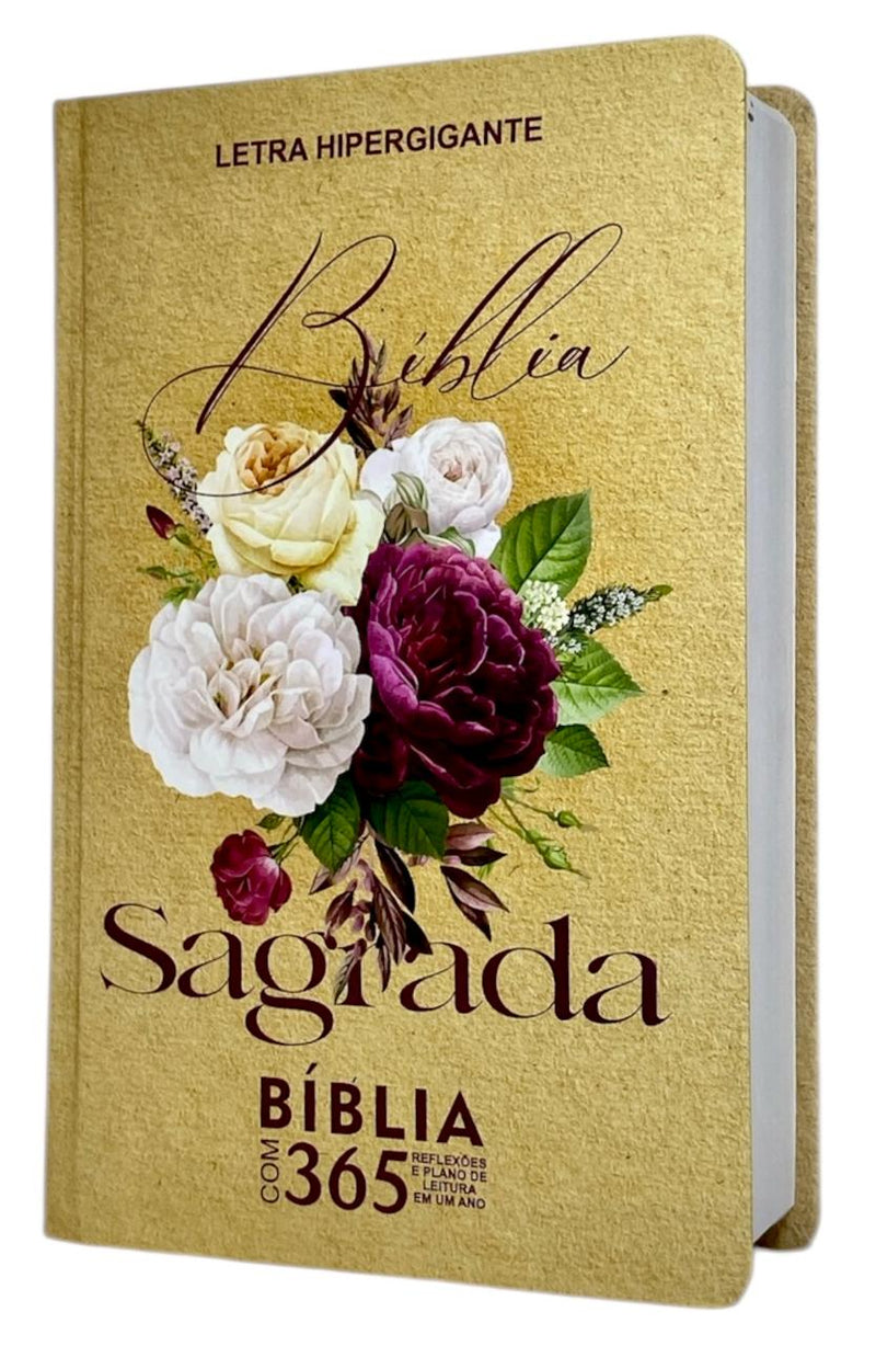 Bíblia Sagrada 365 Dias Letra Hipergigante Capa Dura Buquê Rosas Linguagem Arc