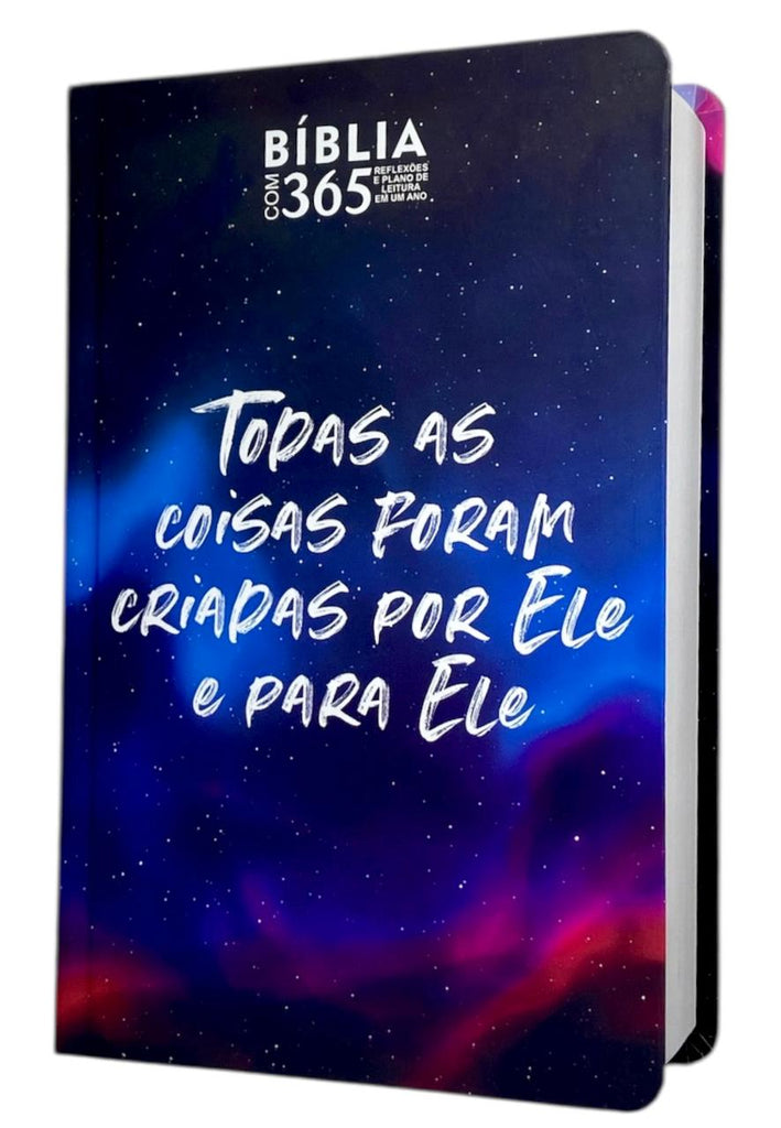 Bíblia Evangélica Fem e Masc 365 Dias Letra Hipergigante Capa Dura Nébula Arc Com Reflexões