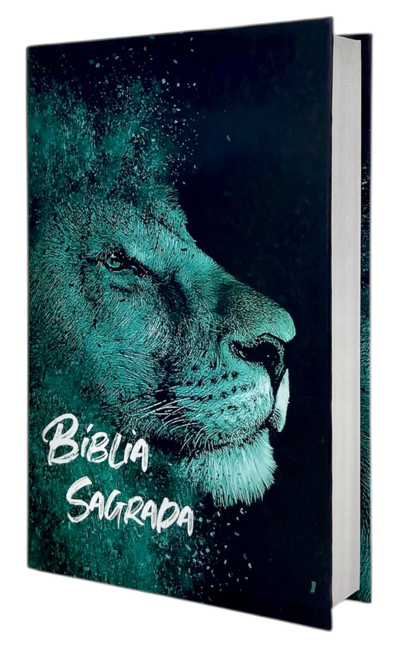 Bíblia Evangélica Leão Azul Capa Dura  Letra Gigante  ARC Com Harpa Avivada Masculina