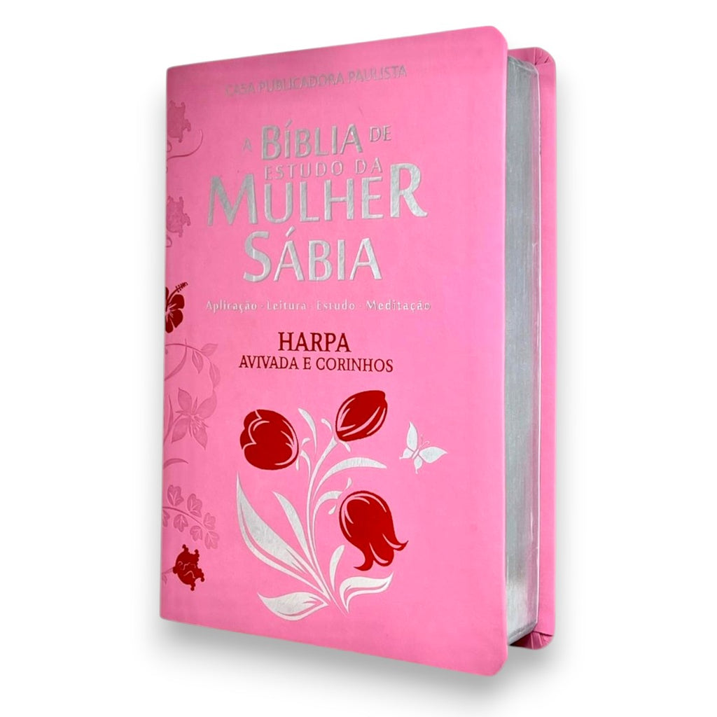 Bíblia Da Mulher Sábia Tulipa Rosa De Estudo Letra Hipergigante Capa Flexível Com Harpa Feminina Arc