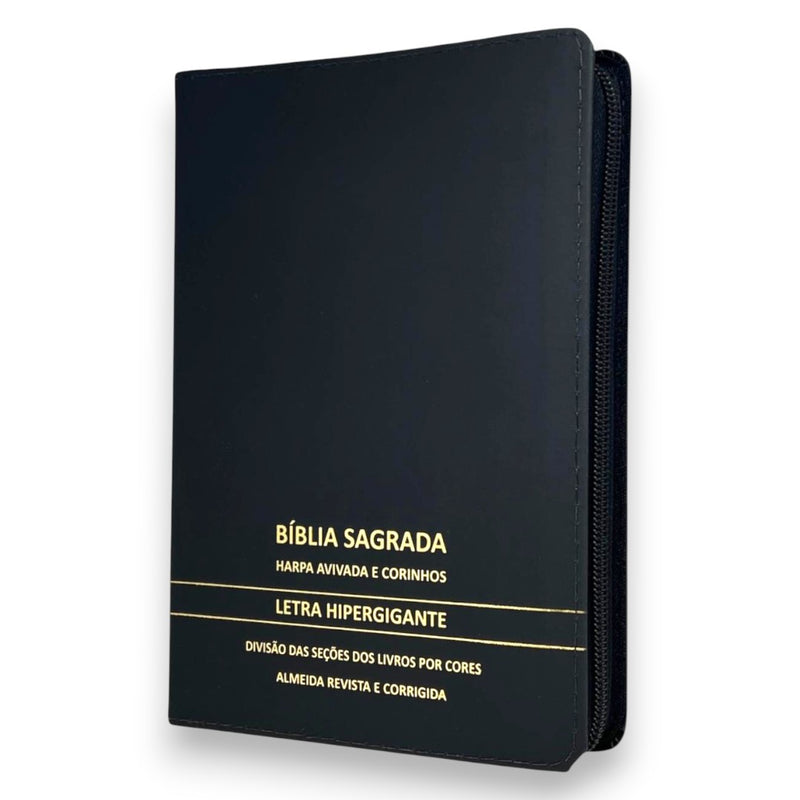 Bíblia Letra Hipergigante Capa Luxo Com Zíper Flexível Full Color ARC Com Harpa Masc e Fem Preta